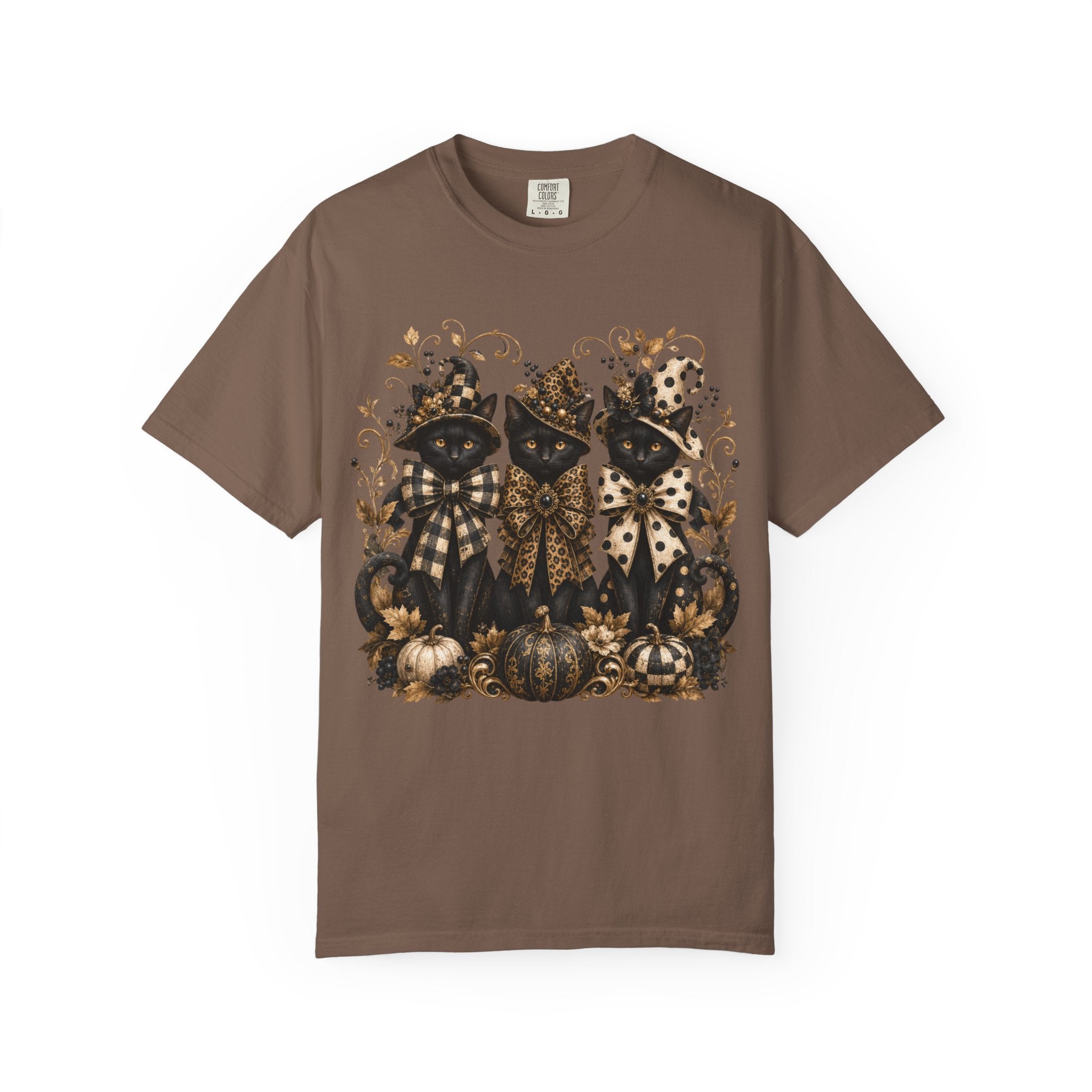 Halloween Black Cats & Pumpkins T-Shirt — Autumn Spooky Vintage Tee. Midnight Eye, LLC