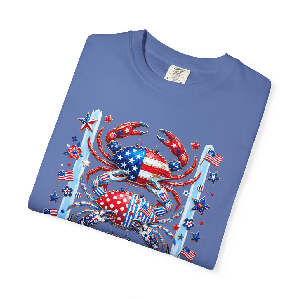 Patriotic Crab T-Shirt — Red White Blue Fourth of July Tee - Faux Brushstroke Graphic Tee - Midnight Eye, LLC