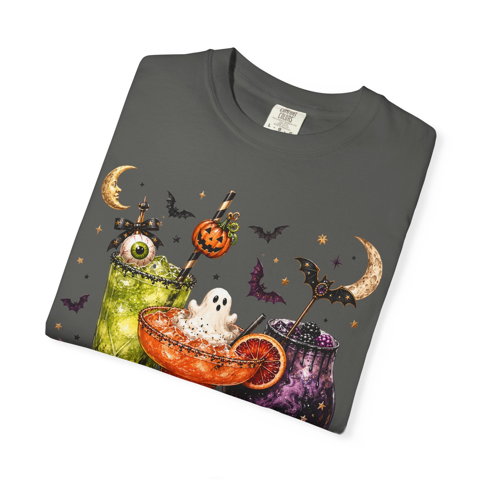 Halloween Cocktail T-Shirt — Spooky Drinks, Cute Bats & Pumpkins. Midnight Eye, LLC