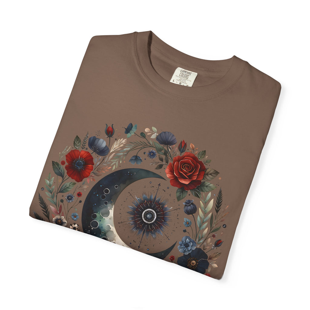 Mystical Moon T-Shirt — “Stay Mystical” Floral Crescent Tee - Dark Aesthetic T-Shirt, Mid Night Eye, LLC