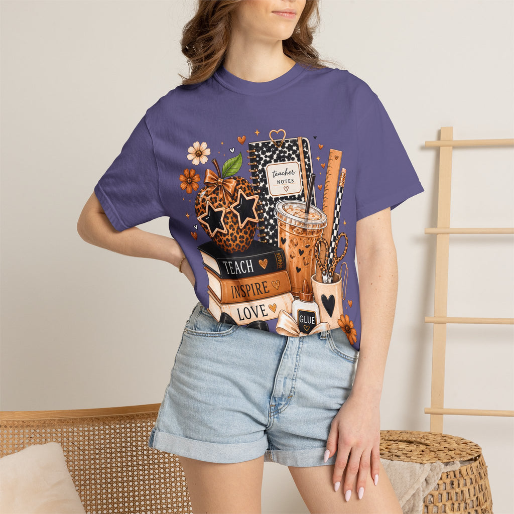Teacher Life T‑Shirt — Teach Inspire Love Fall Apple & Coffee Graphic Tee