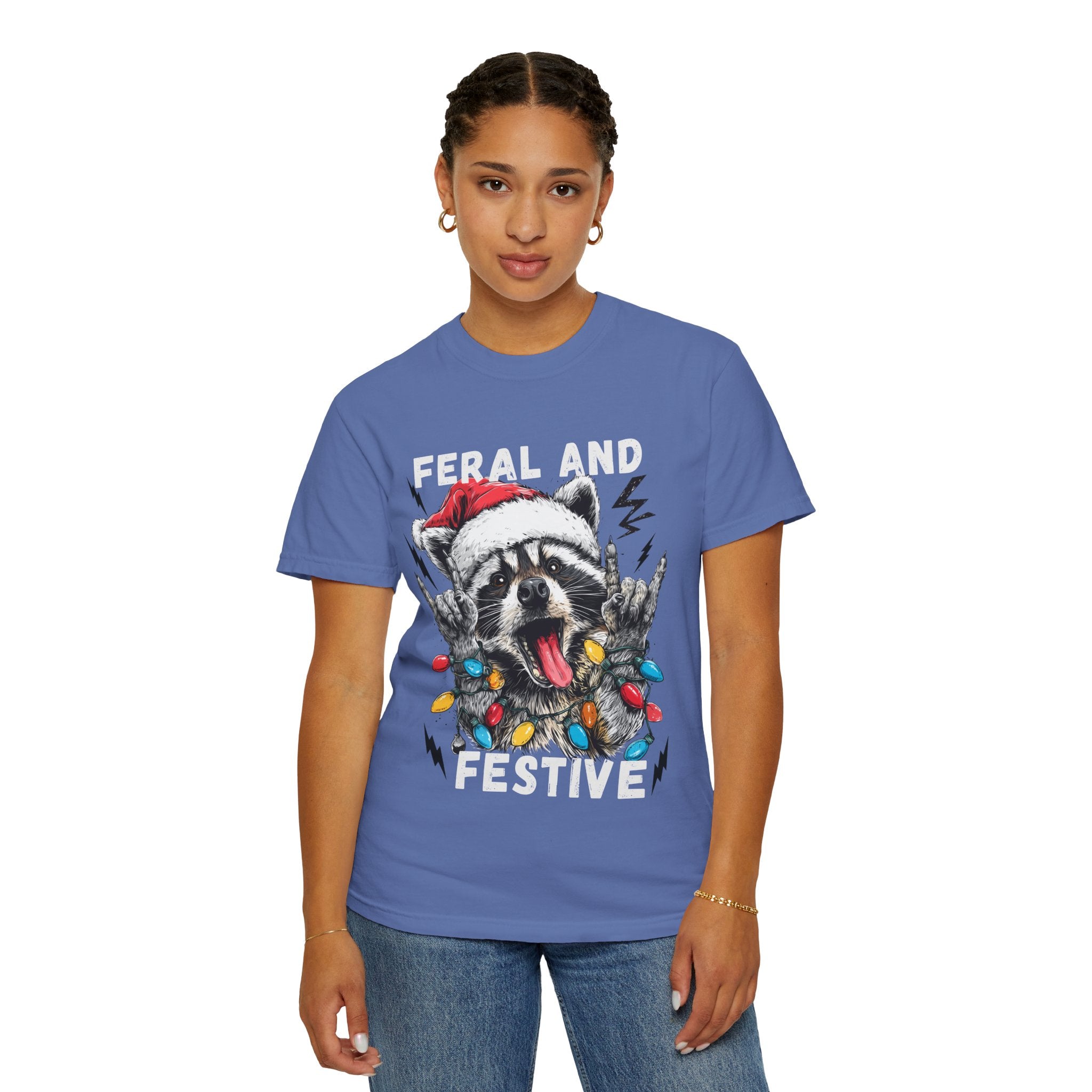 Feral and Festive Funny Raccoon Christmas T-Shirt - Racoon Graphic T-Shirt