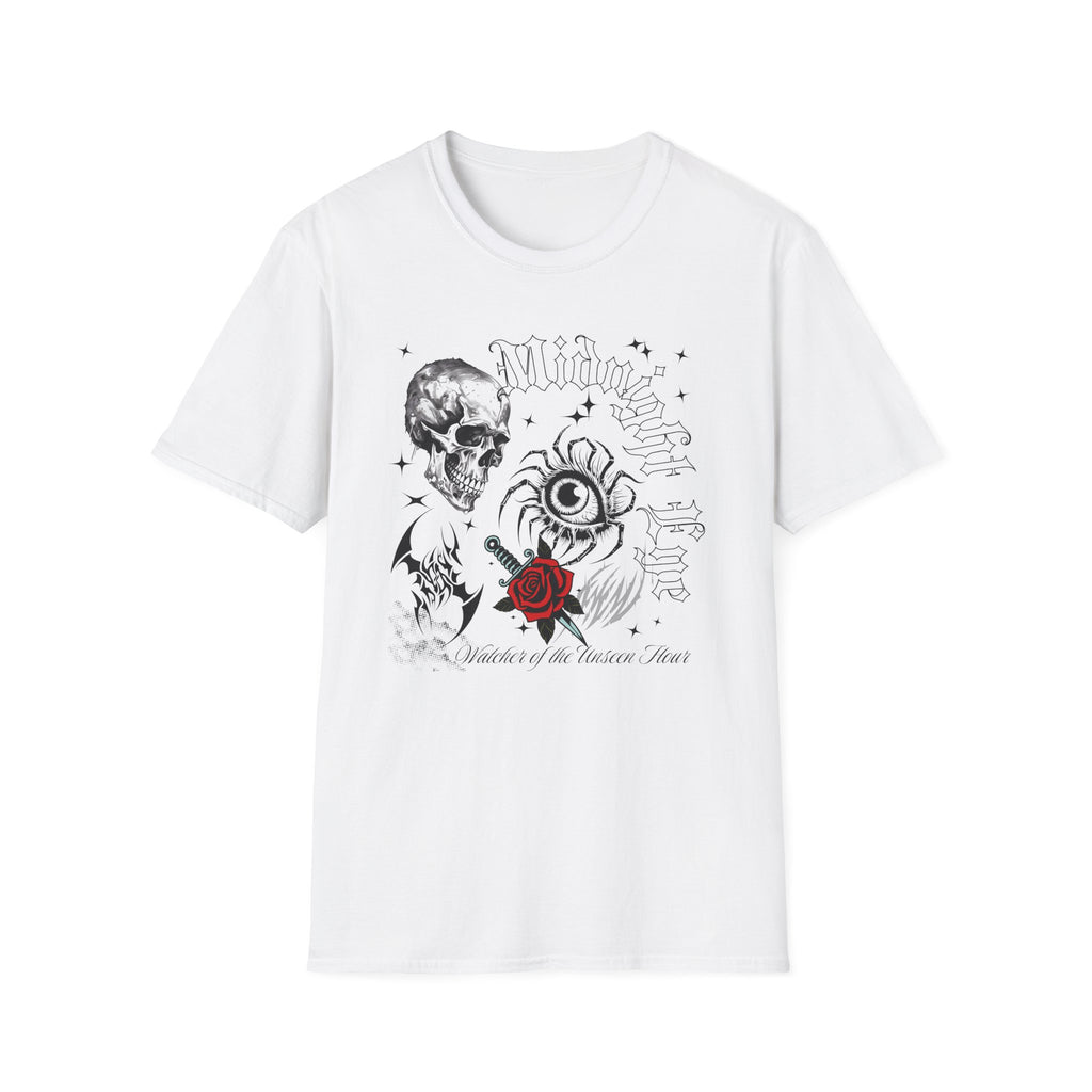 Skull & Red Rose Graphic T-Shirt – Mystic Eye, Tarot - Inspired Gothic Tee - Vintage Tee - Dark Aesthetic T-Shirt - Midnight Eye, LLC
