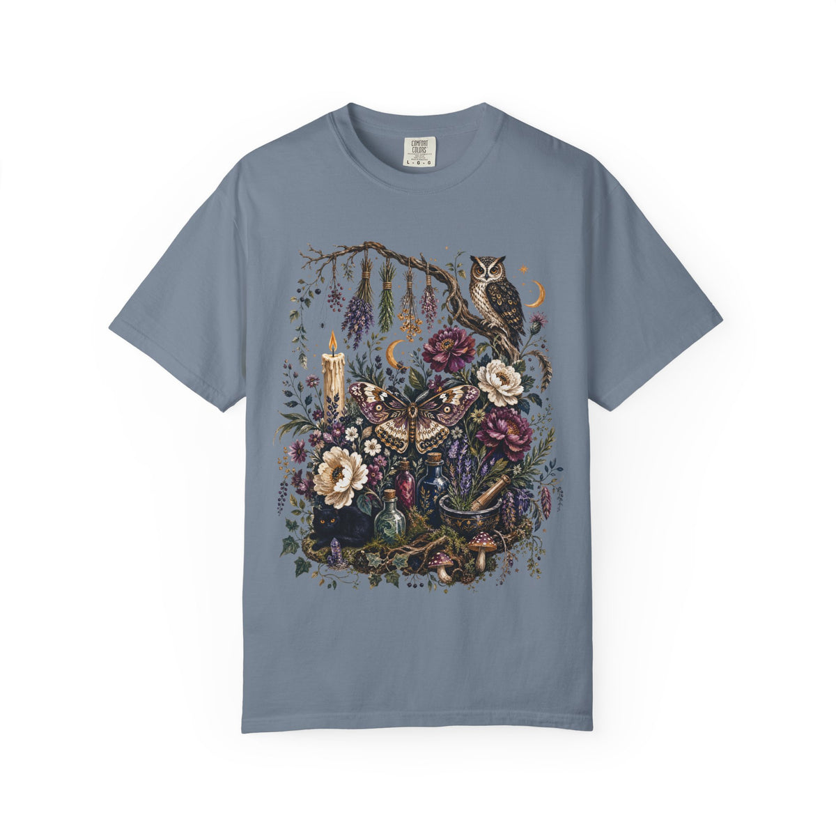 Mystical Forest Owl T-Shirt — Botanical Witchy Moonlight Art Tee, Midnight Eye, LLC