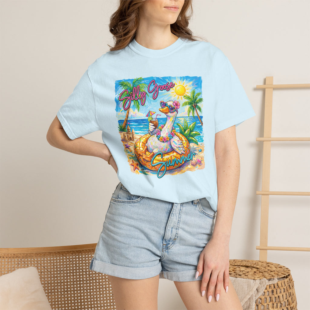Silly Goose Summer T-Shirt - Colorful Summer Girl Tee - Beach Tee - Tropical T-Shirt - Midnight Eye, LLC