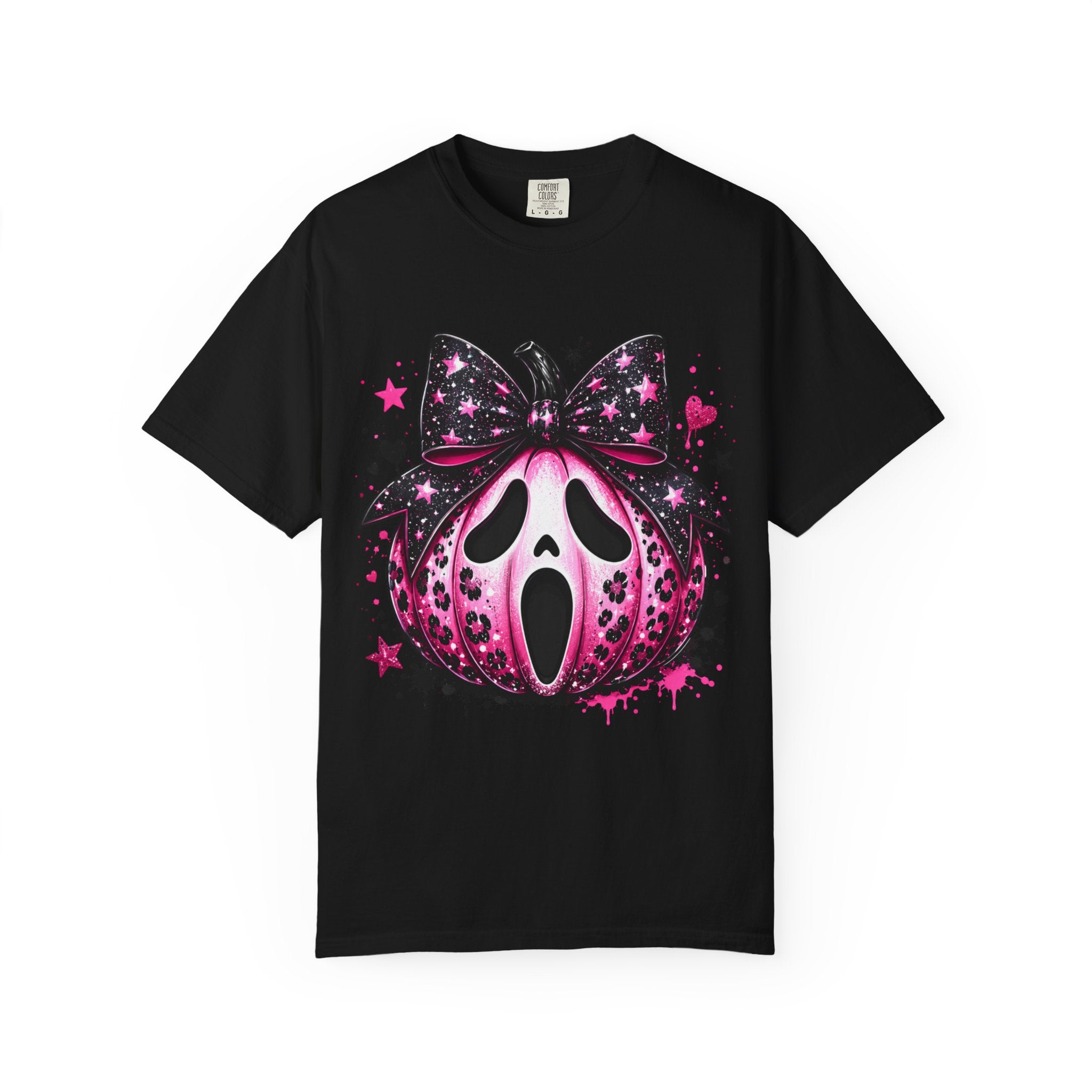 Ghost Face Pumpkin T‑Shirt — Cute Pink Halloween Tee. Midnight Eye, LLC