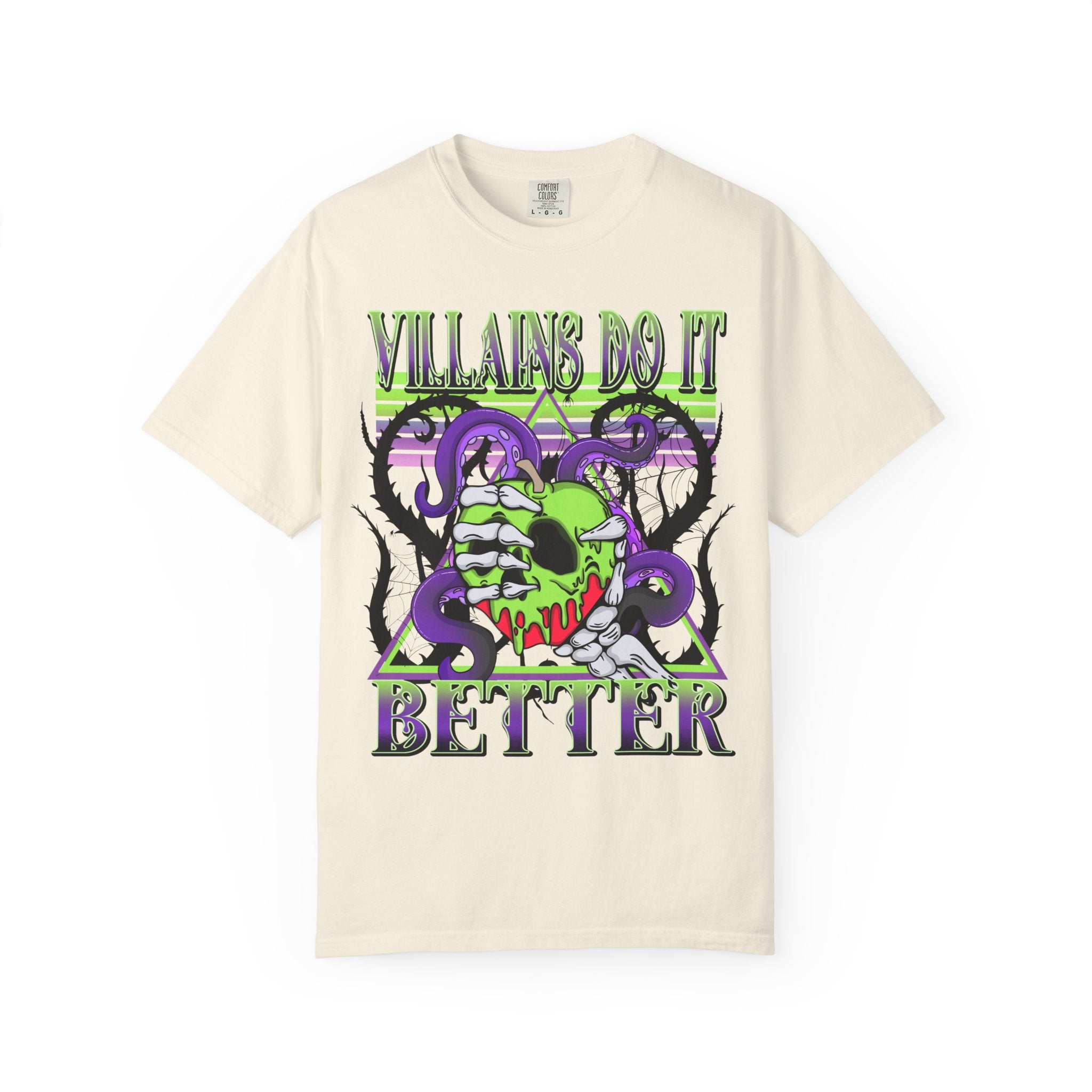 Villains Do It Better Graphic T-Shirt — Neon Monster Skull Tee. Midnight Eye, LLC