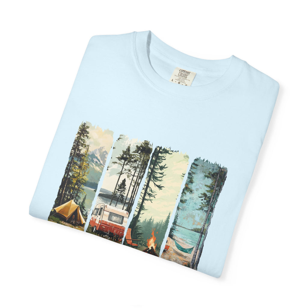 Camping Vibes T-Shirt — 'Camping Mode' Scenic Camper Retro Graphic Tee - Family Adventure Tee - Outdoor Tee - Midnight Eye, LLC