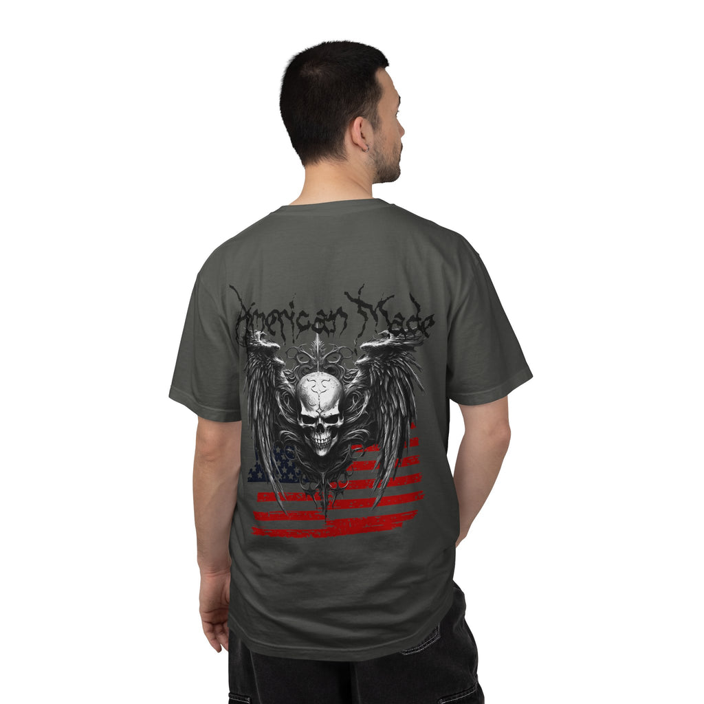 Freedom Skull Tee — Gothic Skull Wings with Distressed American Flag - Streetwear T-Shirt - Midnight Eye, LLC