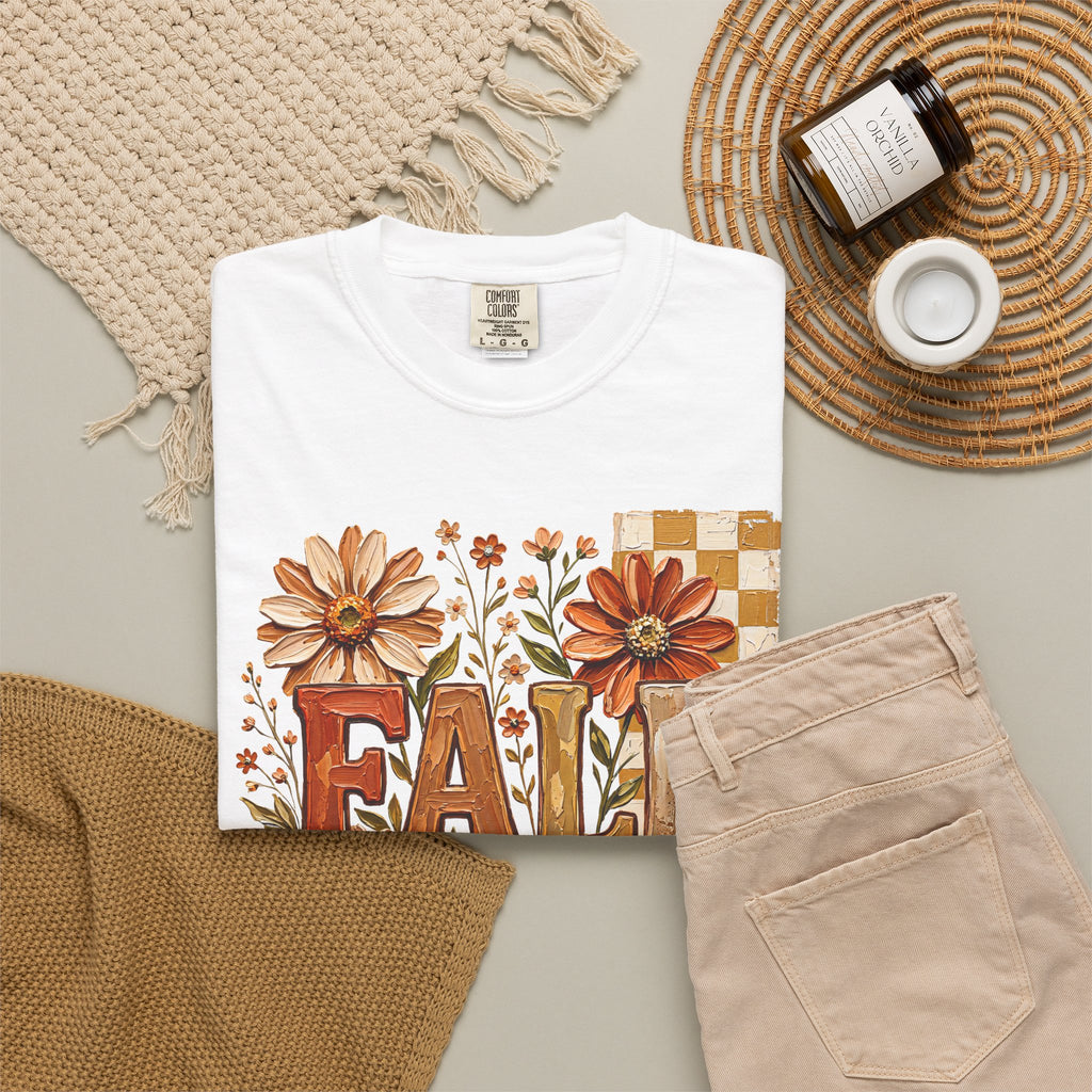 Fall Floral Pumpkin T-Shirt — Rustic Autumn Graphic Tee. Midnight Eye, LLC