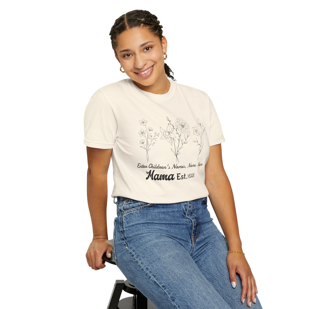 Mama Est. Personalized Floral T-Shirt — Child Name & Birth Year Tee - Midnight Eye, LLC