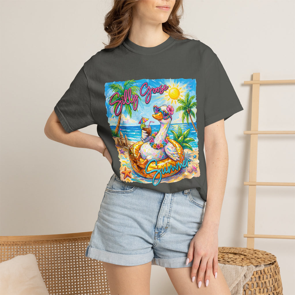 Silly Goose Summer T-Shirt - Colorful Summer Girl Tee - Beach Tee - Tropical T-Shirt, Midnight Eye, LLC