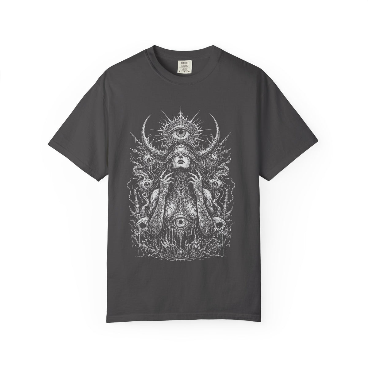 Mystical Goddess Eye Graphic T-Shirt - Death Metal Half Tone Tee