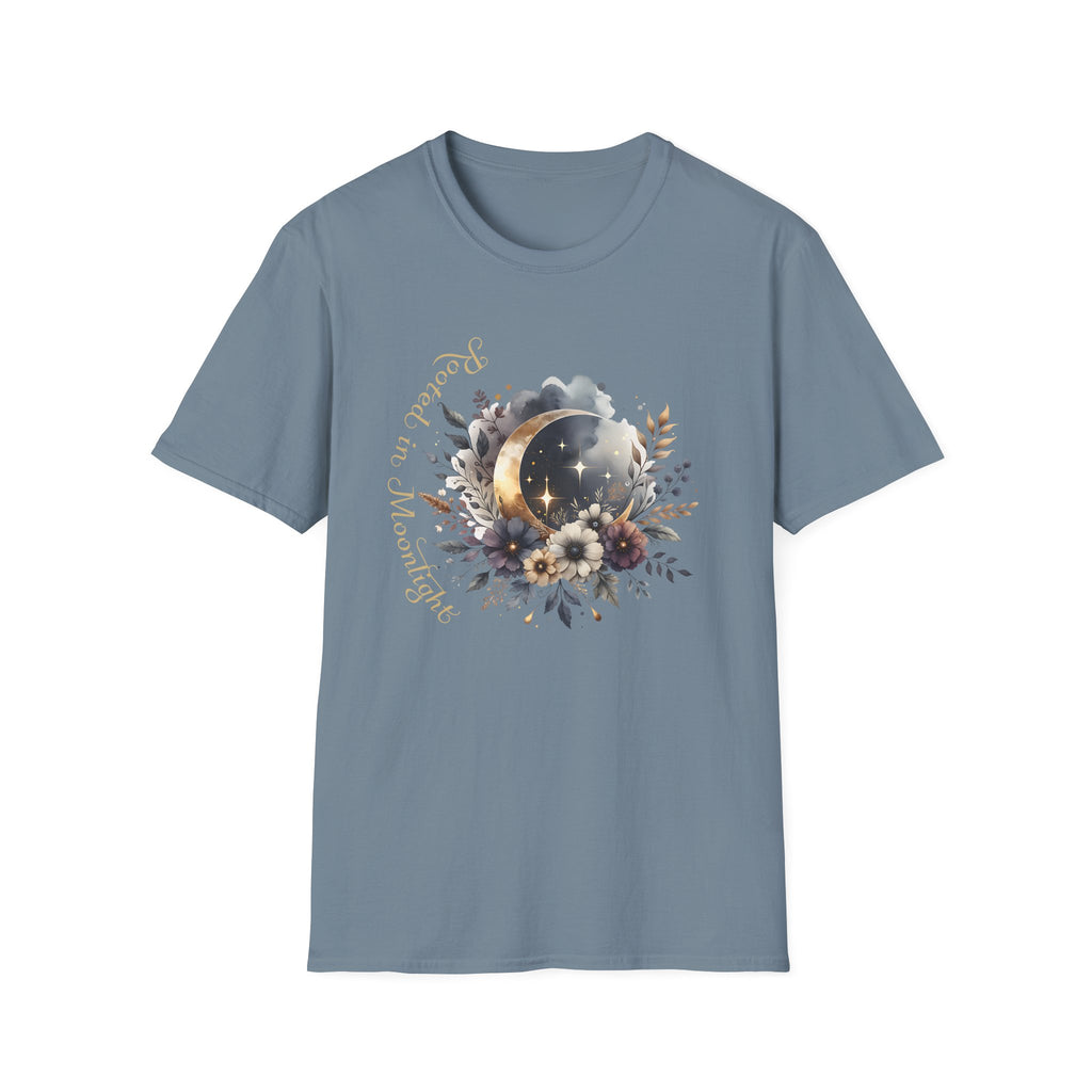 Moonlight Floral T-Shirt — 'Rooted in Moonlight' Celestial Floral Graphic Tee - Mystical Tee - Midnight Eye, LLC