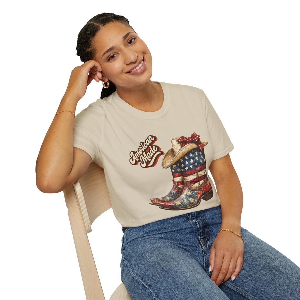 American Made Flag Girl Boots T-Shirt - Vintage Cowgirl Boots - Vintage Tee - Midnight Eye, LLC