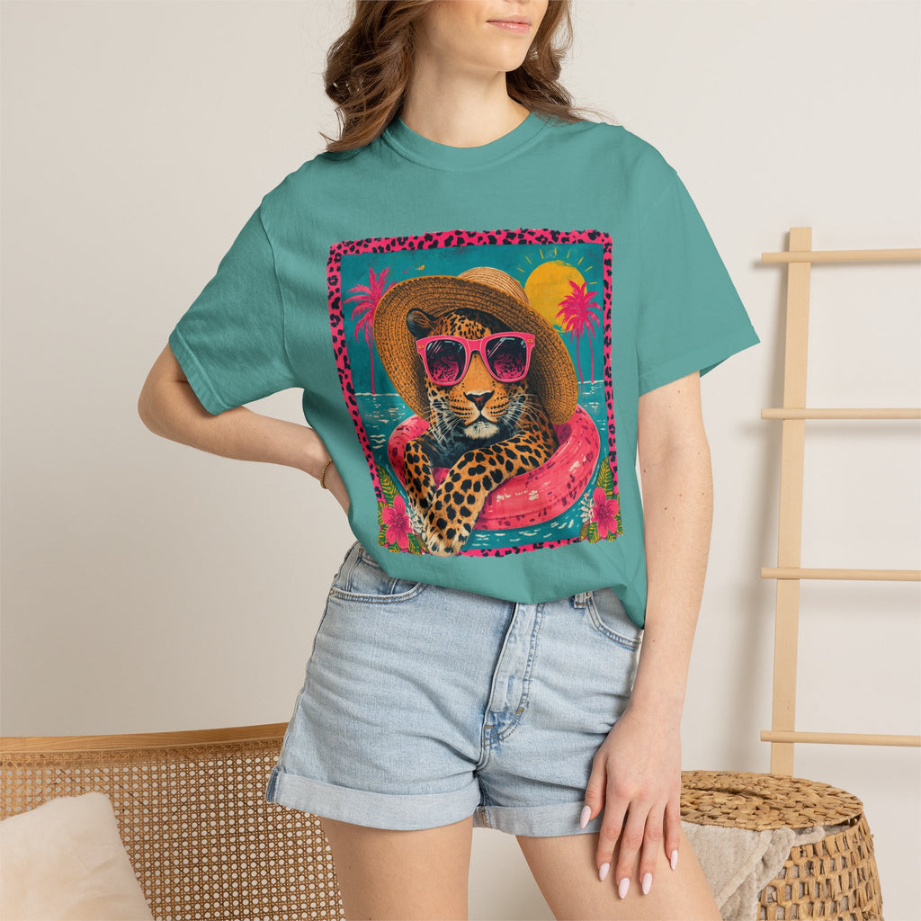 T-Shirt — Tropical Leopard in Sunglasses Summer Graphic - Sassy Vacation T-Shirt. Midnight Eye, LLC.