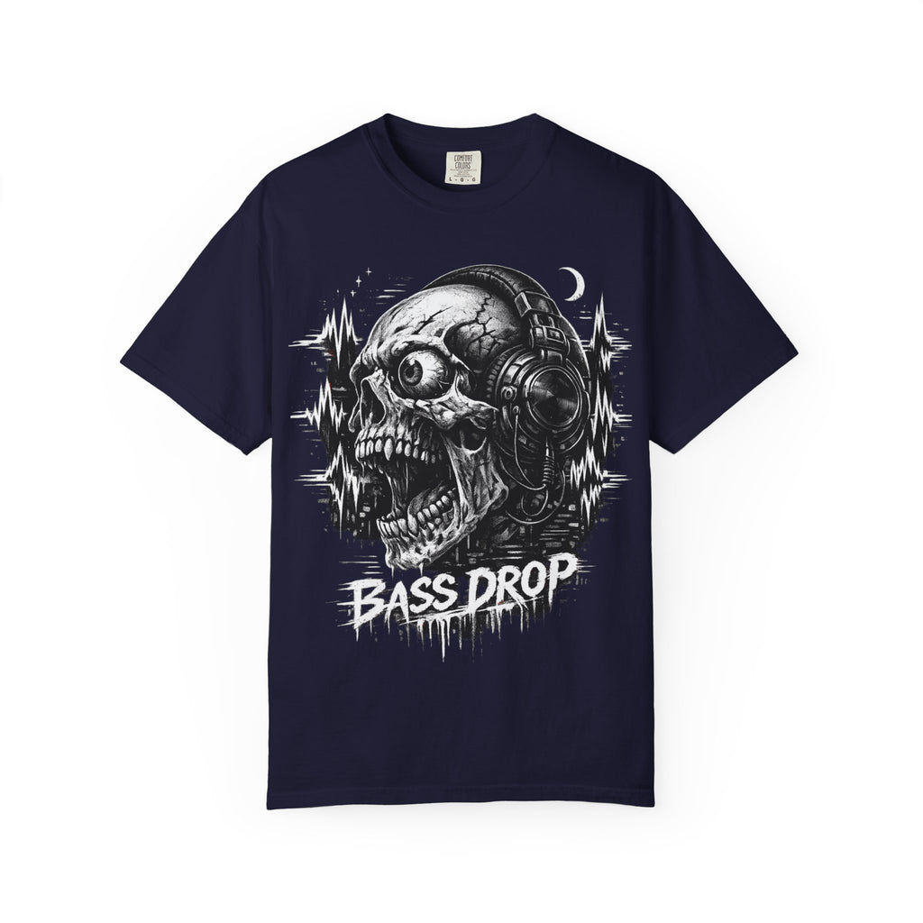Bass Drop Skull T-Shirt — DJ Headphones Graphic Tee - Streetwear T-Shirt. Midnight Eye, LLC