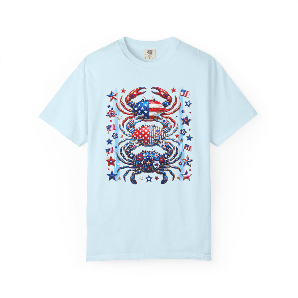 Patriotic Crab T-Shirt — Red White Blue Fourth of July Tee - Faux Brushstroke Graphic Tee - Midnight Eye, LLC