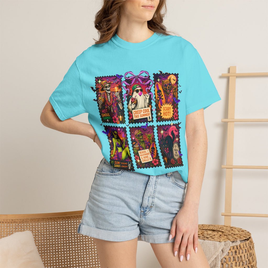 Halloween Witch Postage Stamp T-Shirt — Vintage Spooky Pin-Up Graphic Tee. Midnight Eye, LLC. 