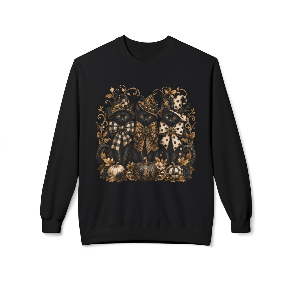 Vintage Gothic Pumpkin & Black Cats Crewneck Sweatshirt. Midnight Eye, LLC