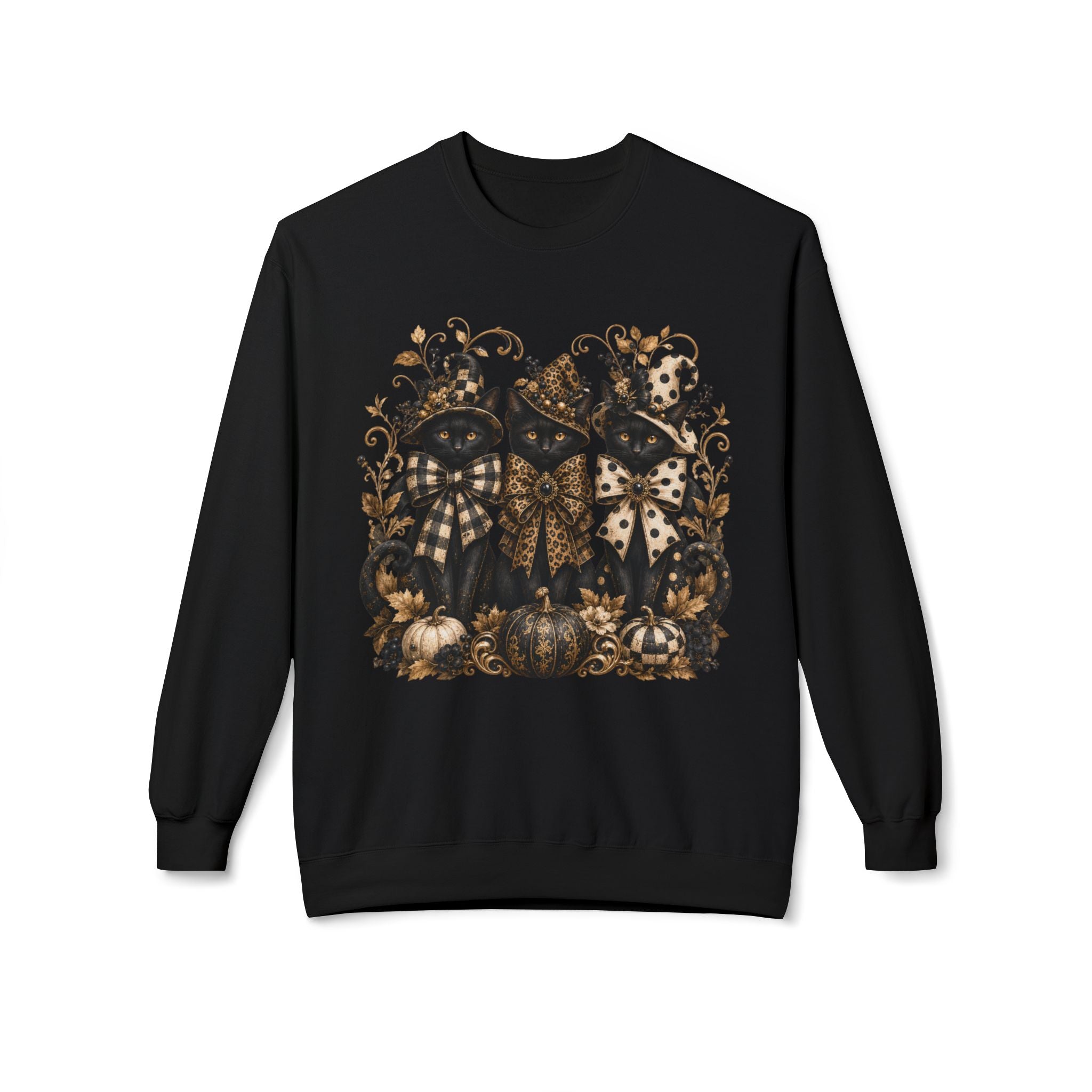 Vintage Gothic Pumpkin & Black Cats Crewneck Sweatshirt. Midnight Eye, LLC