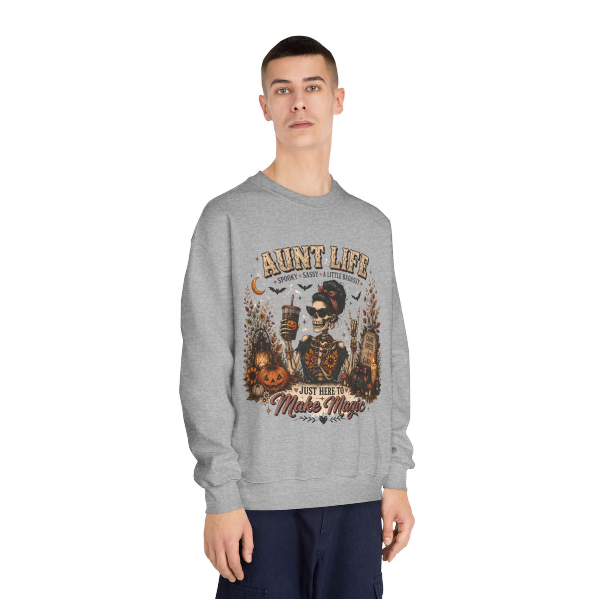 Aunt Life Halloween Sweatshirt — Just Here to Make Magic Crewneck. Midnight Eye, LLC