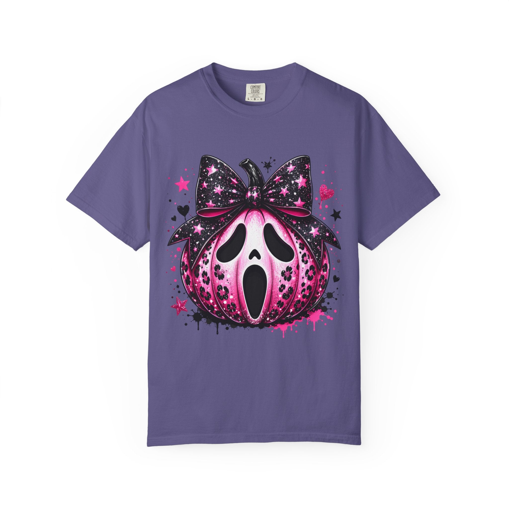 Ghost Face Pumpkin T‑Shirt — Cute Pink Halloween Tee. Midnight Eye, LLC