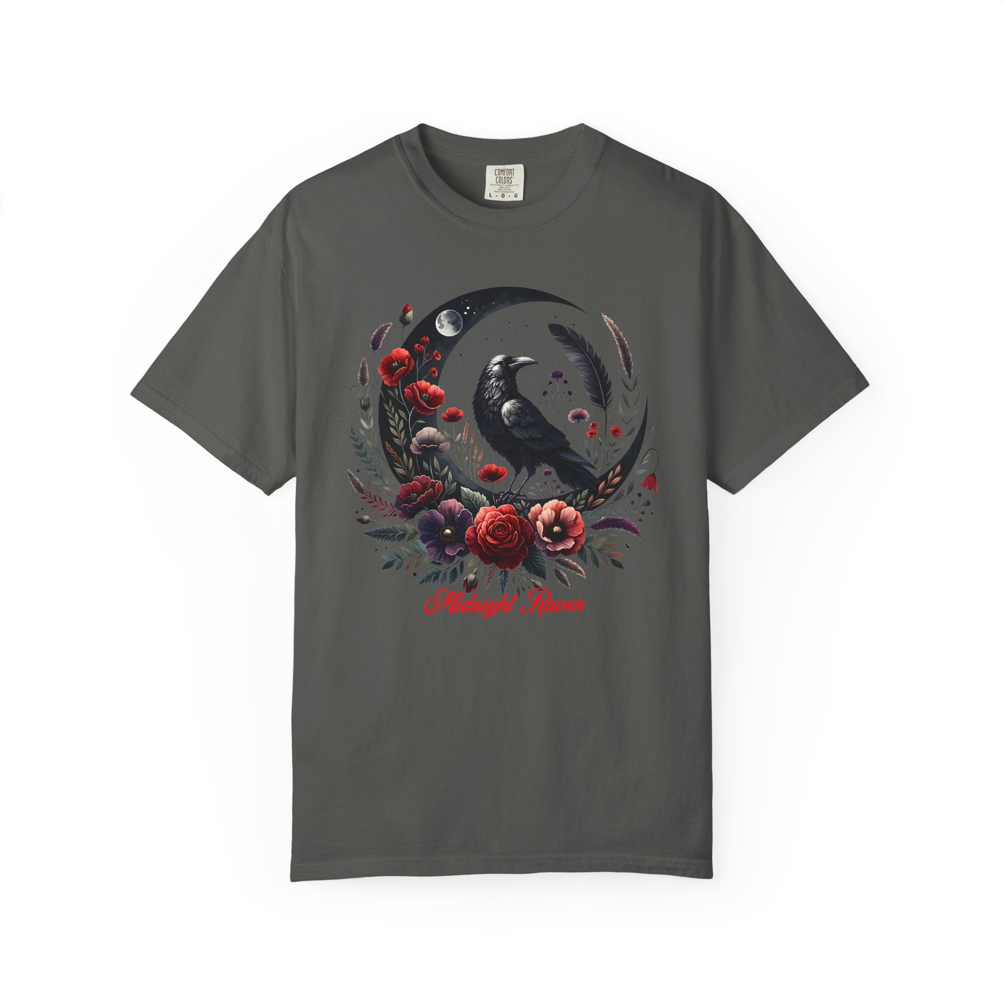 Moon Raven Floral T-Shirt — "Midnight Bloom" Graphic Tee - Mystical Moon Tee - Dark Aesthetic T-Shirt
