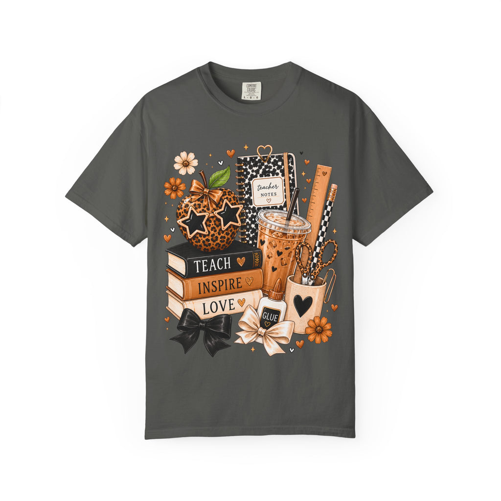Teacher Life T‑Shirt — Teach Inspire Love Fall Apple & Coffee Graphic Tee