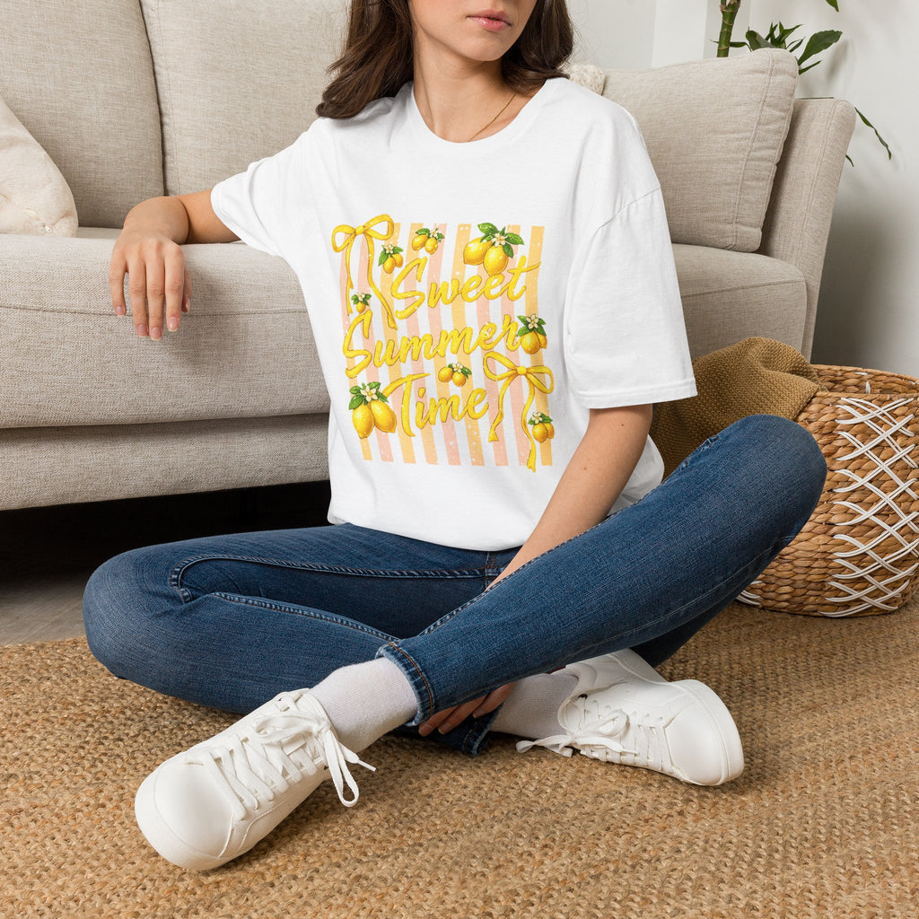 Sweet Summer Lemon Striped T-Shirt - Cute Bows Colorful Summer T-Shirt. Midnight Eye, LLC.