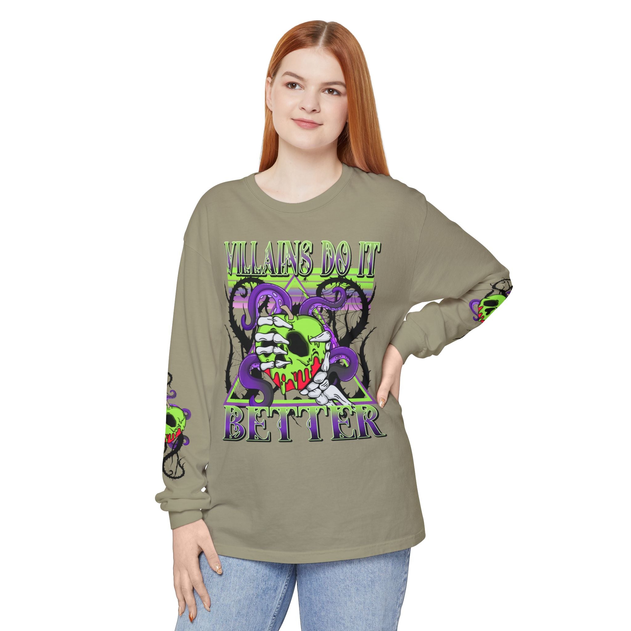 Villains Do It Better Long Sleeve Tee - Halloween Villains Graphic T-Shirt. Midnight Eye, LLC