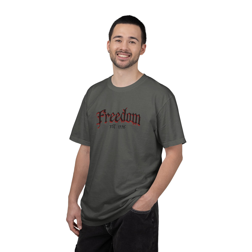 Freedom Skull Tee — Gothic Skull Wings with Distressed American Flag - Streetwear T-Shirt - Midnight Eye, LLC