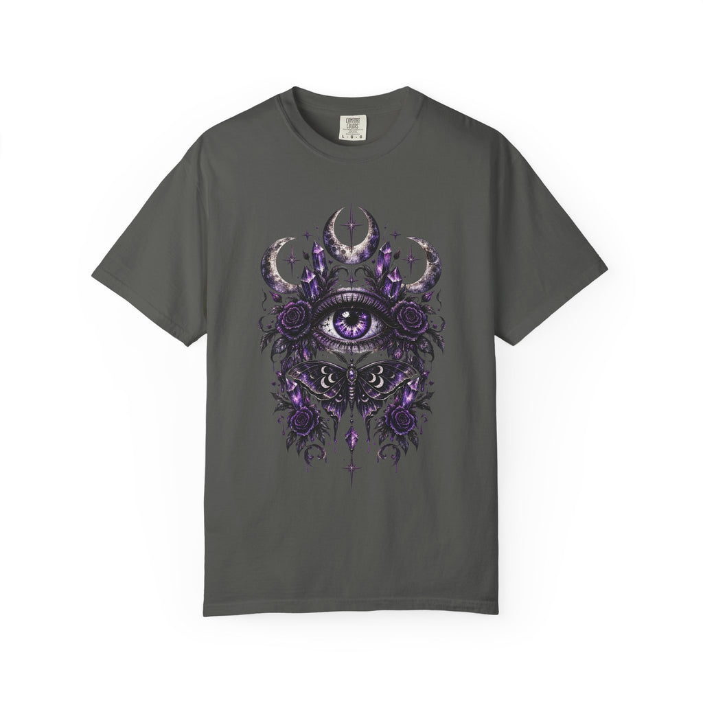 Mystic Eye and Moon T-Shirt — Purple Occult Floral Graphic Tee