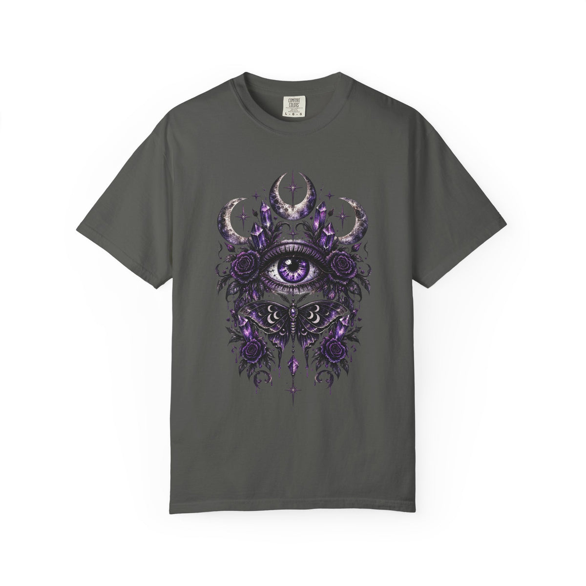 Mystic Eye and Moon T-Shirt — Purple Occult Floral Graphic Tee