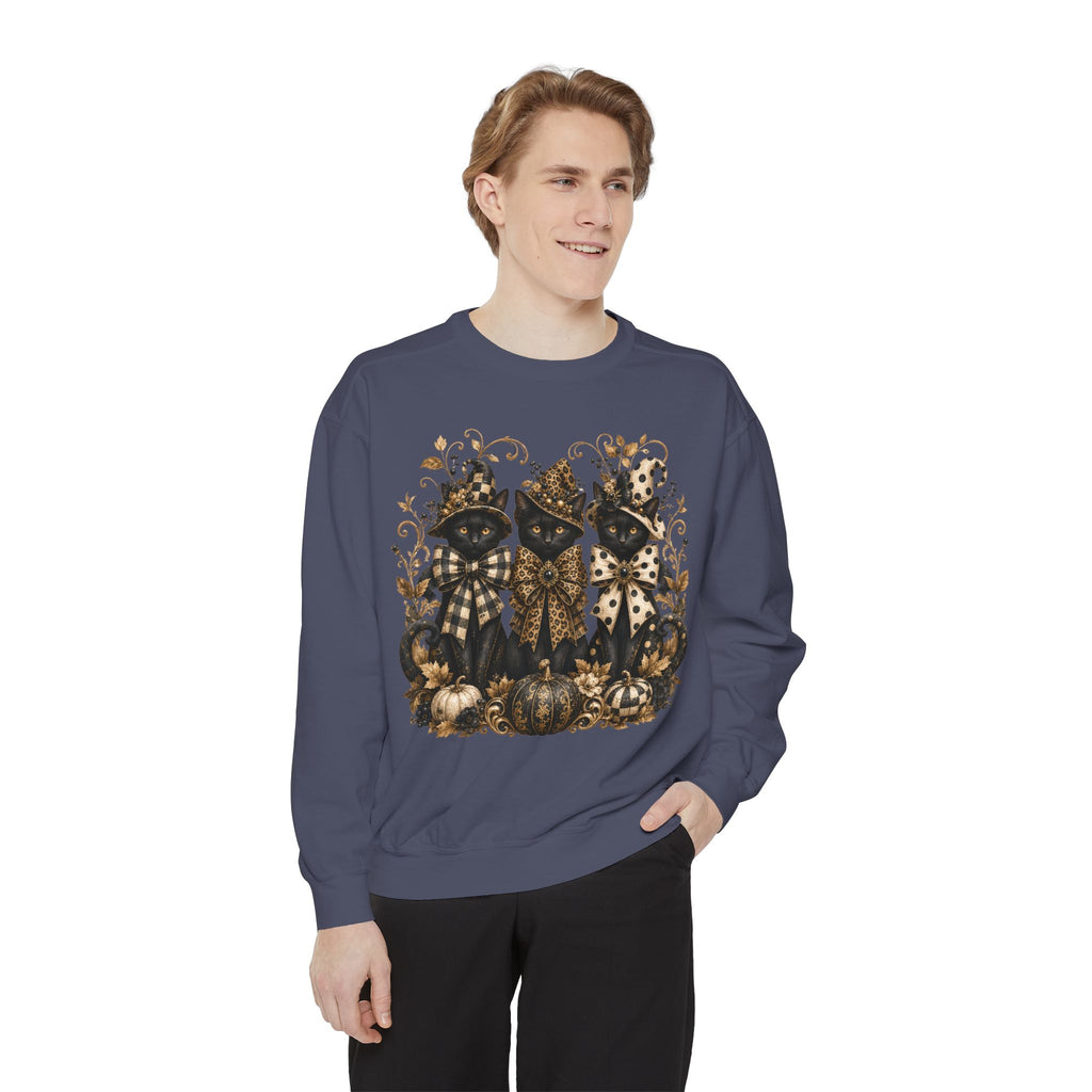 Fall Cats and Pumpkins Crewneck — Comfort Colors Unisex Fleece. Midnight Eye, LLC