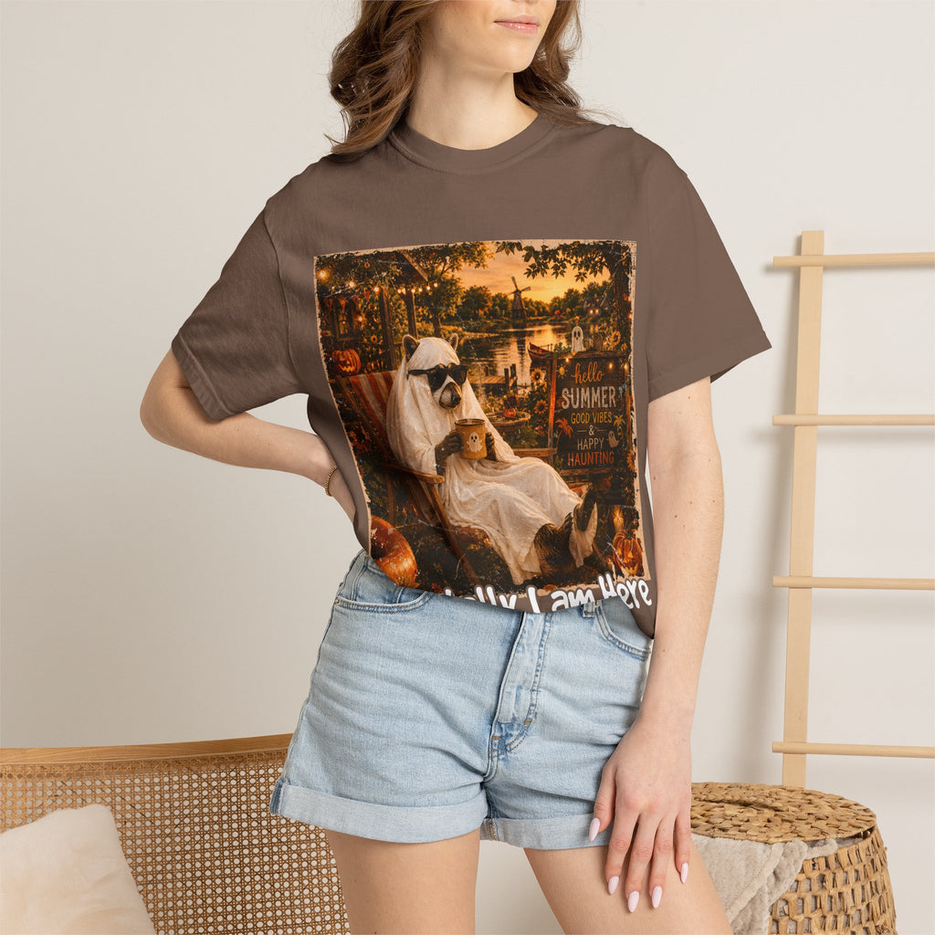 Mentally I Am Here Beach Racoon T-Shirt - Ghost Racoon Summerween Tee