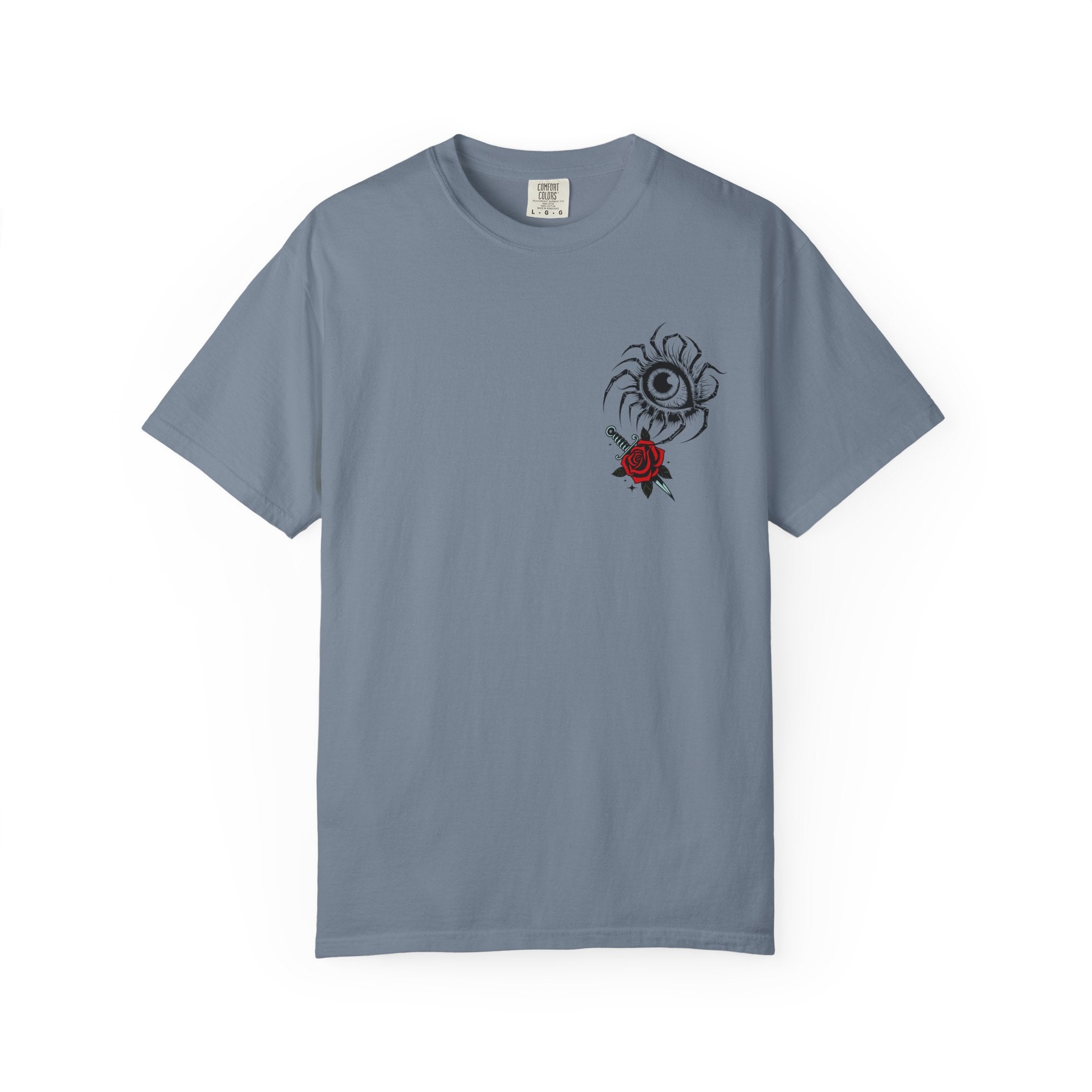 Graphic Skull & Red Rose Gothic T‑Shirt - Edgy Streetwear T-Shirt - Vintage Tee - Dark Aesthetic Tee - Midnight Eye, LLC
