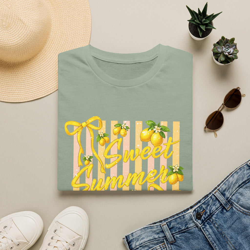 Sweet Summer Lemon Striped T-Shirt - Cute Bows Colorful Summer T-Shirt. Midnight Eye, LLC.