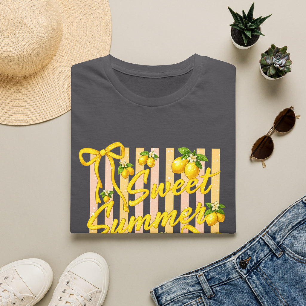 Sweet Summer Lemon Striped T-Shirt - Cute Bows Colorful Summer T-Shirt