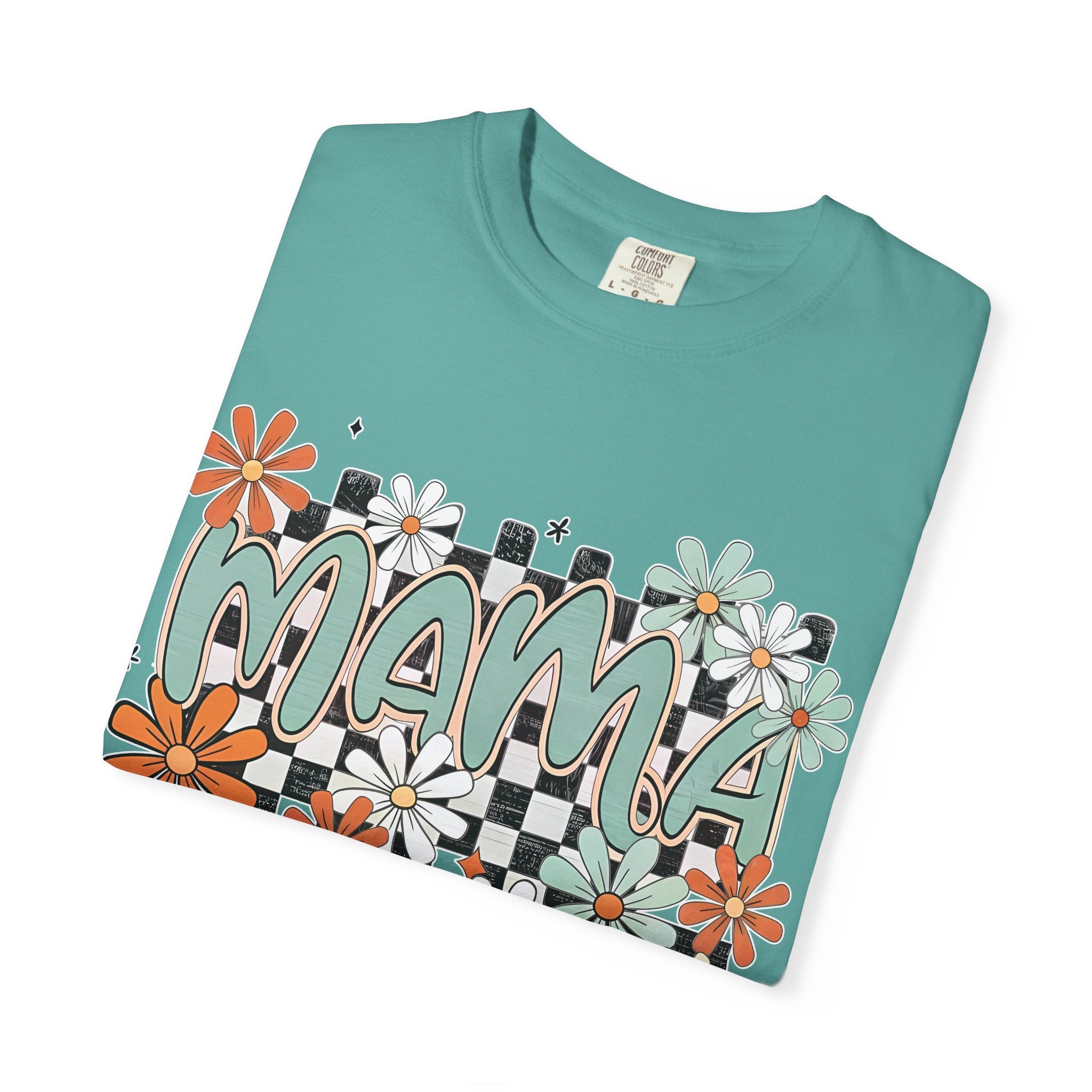 Mama Floral Graphic T-Shirt — Retro Checkerboard Mom Tee
