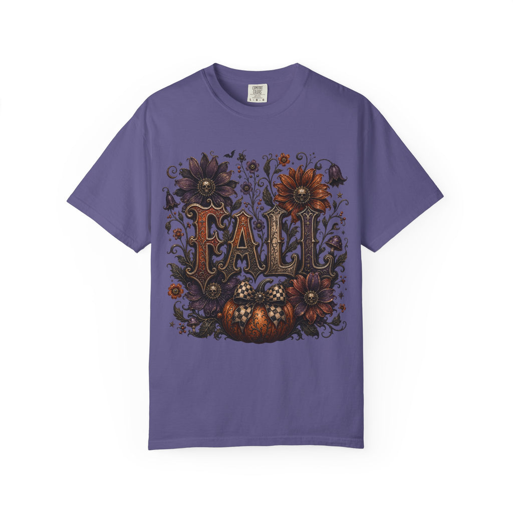 Fall Floral Pumpkin Long Sleeve Tee - Whimsical Goth Floral Fall Graphic T-Shirt. midnight Eye, LLC