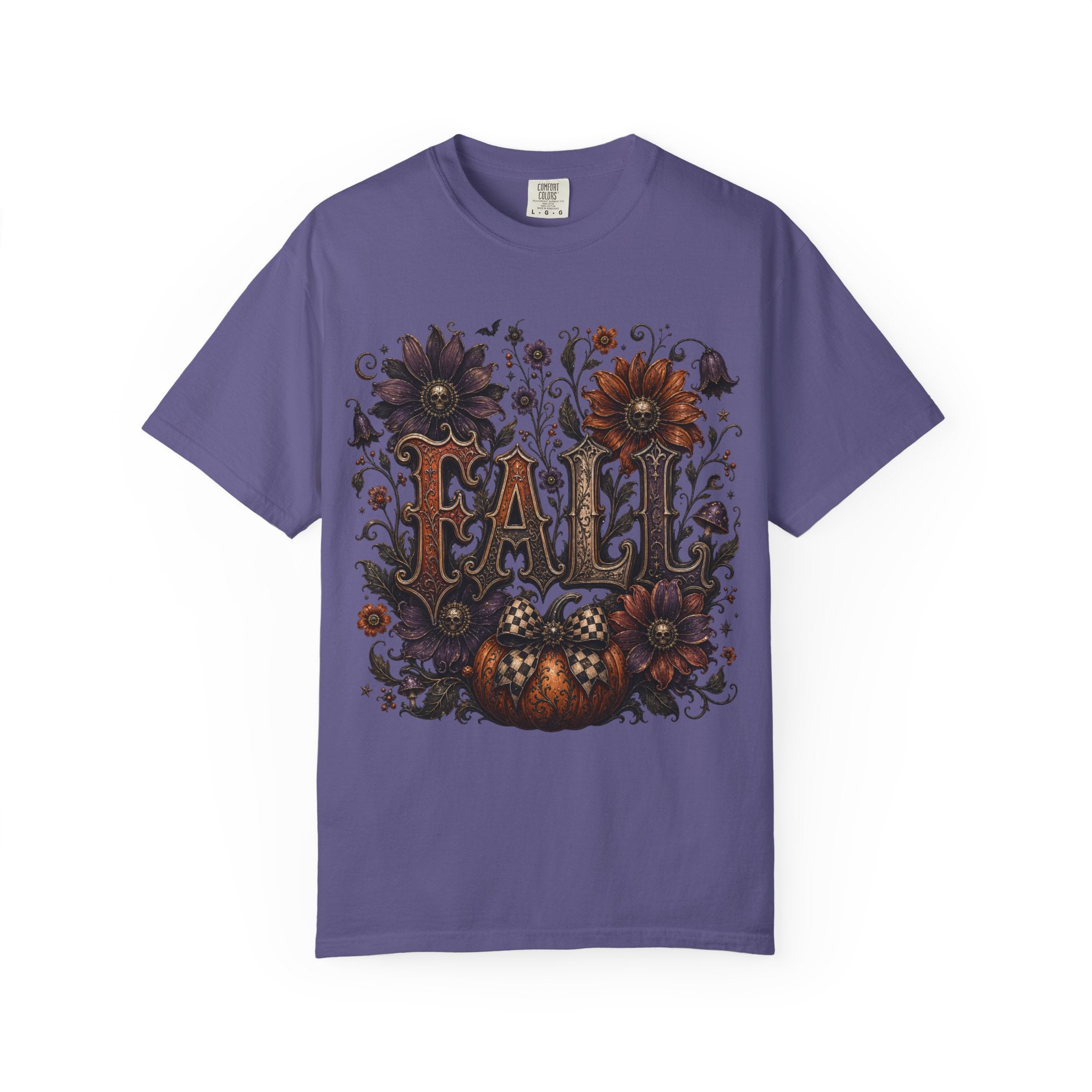 Fall Floral Pumpkin Long Sleeve Tee - Whimsical Goth Floral Fall Graphic T-Shirt. midnight Eye, LLC