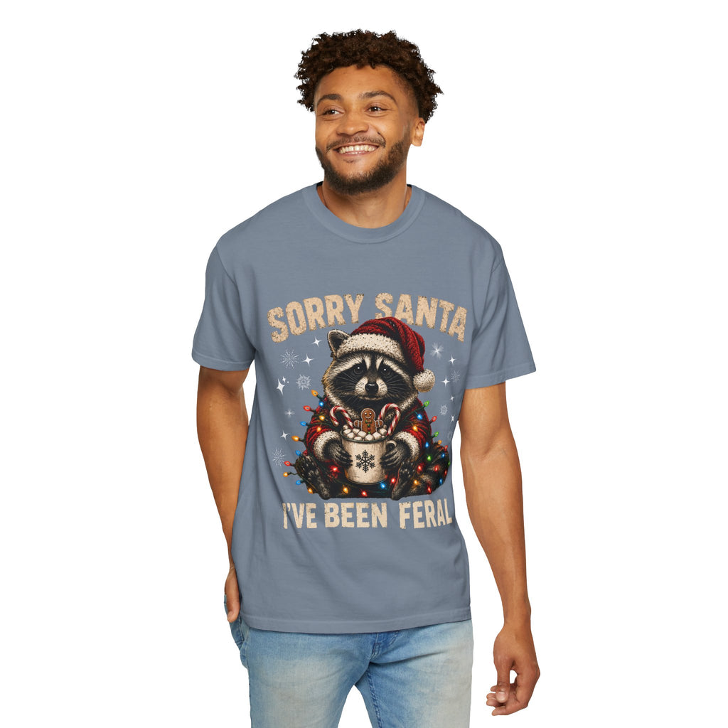 Sorry Santa I've Been Feral Cute Raccoon Christmas T-Shirt - Funny Racoon Tee