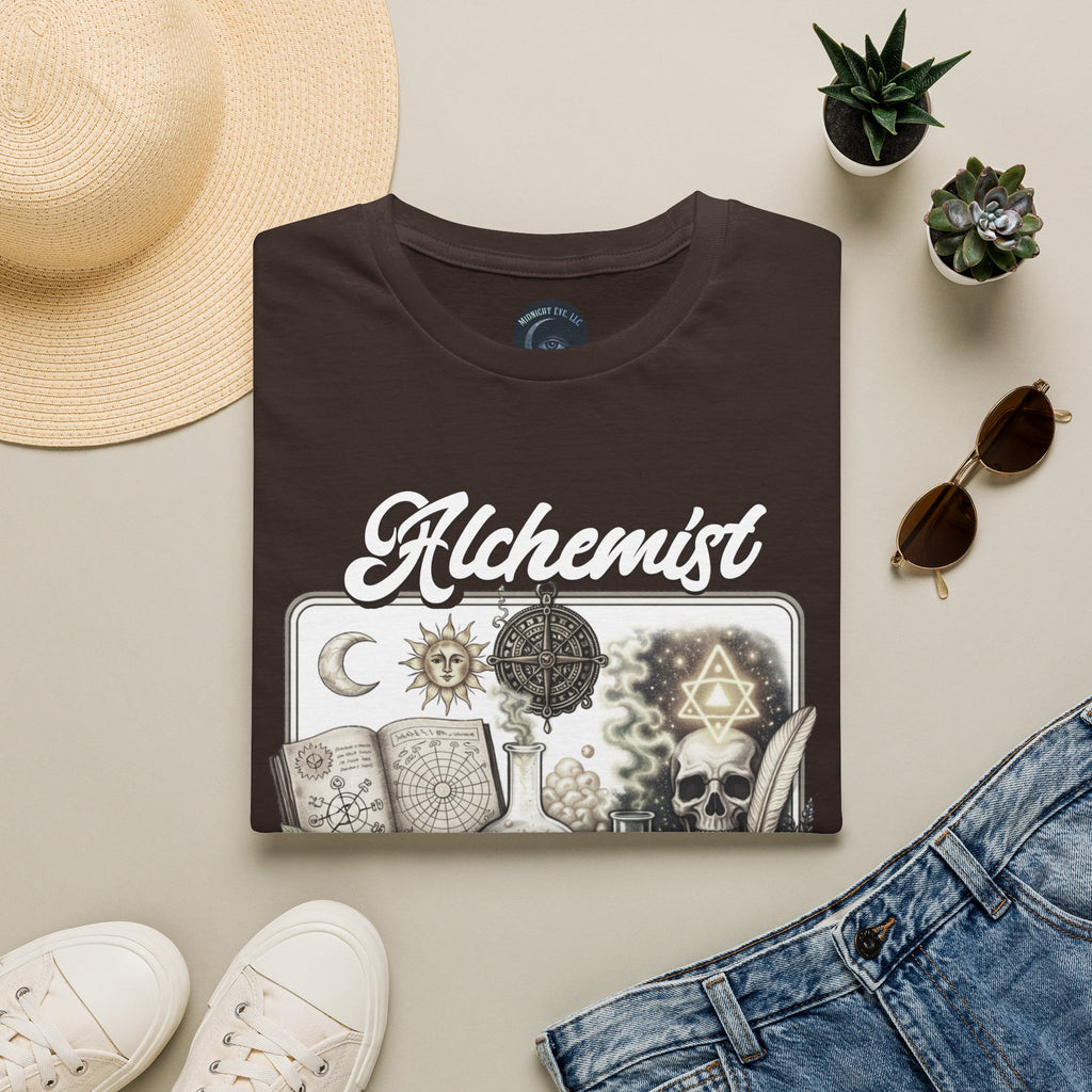 Alchemist Graphic T-Shirt — Vintage Apothecary Potion & Skull Design - Mystical Tee. Midnight Eye, LLC