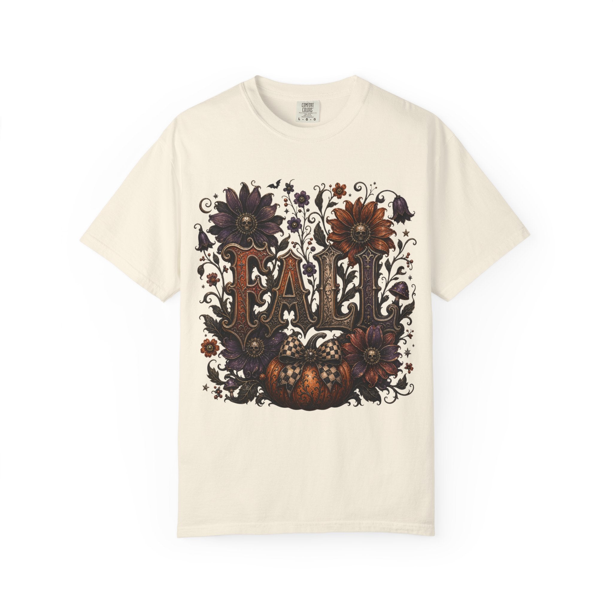 Fall Floral Pumpkin Long Sleeve Tee - Whimsical Goth Floral Fall Graphic T-Shirt. midnight Eye, LLC