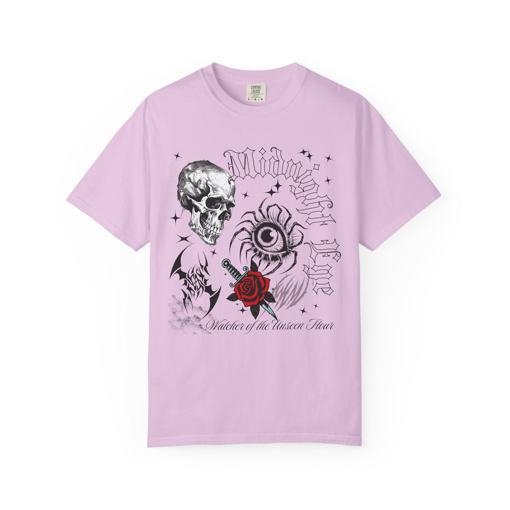Skull, Red Rose & Eye Tattoo Art T-Shirt — Gothic Streetwear Tee. Midnight Eye, LLC