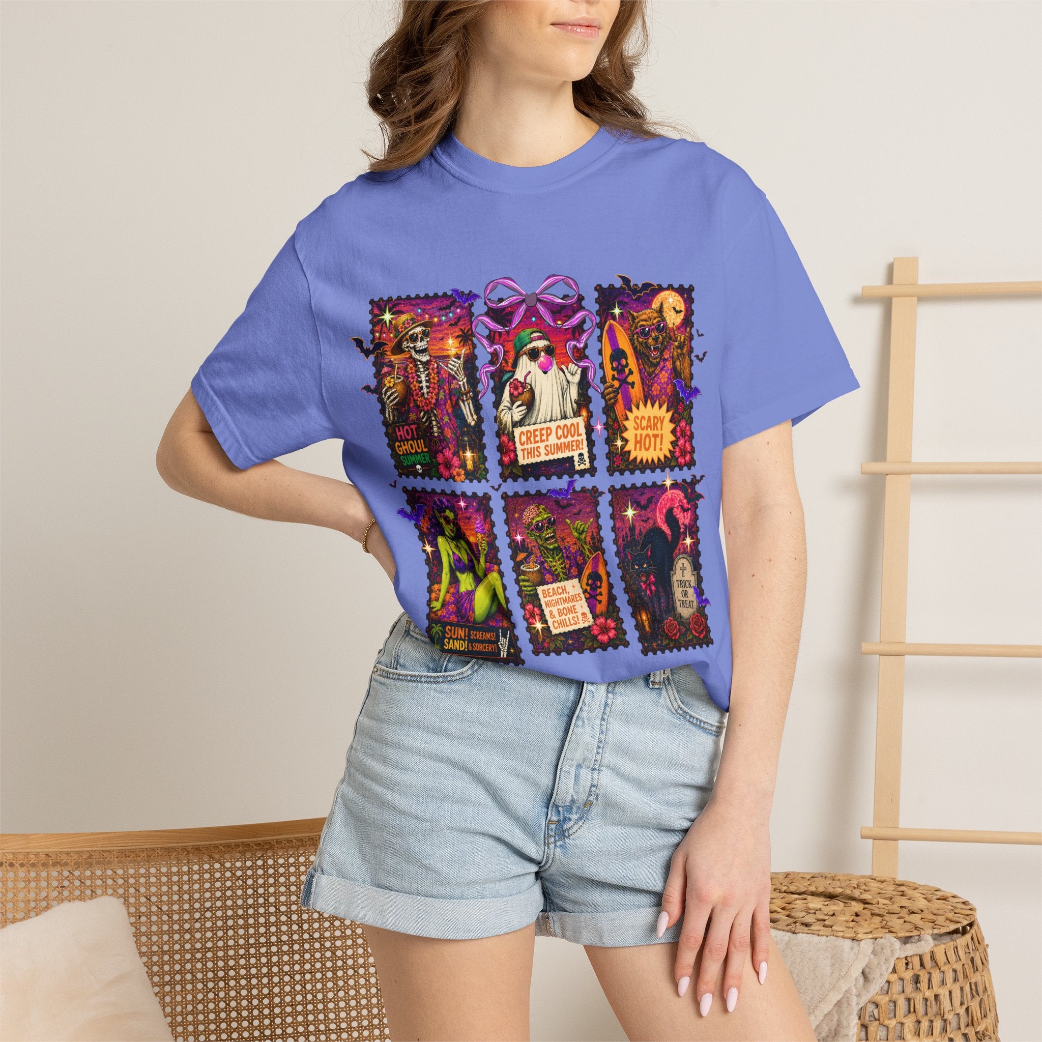 Halloween Witch Postage Stamp T-Shirt — Vintage Spooky Pin-Up Graphic Tee. Midnight Eye, LLC. 