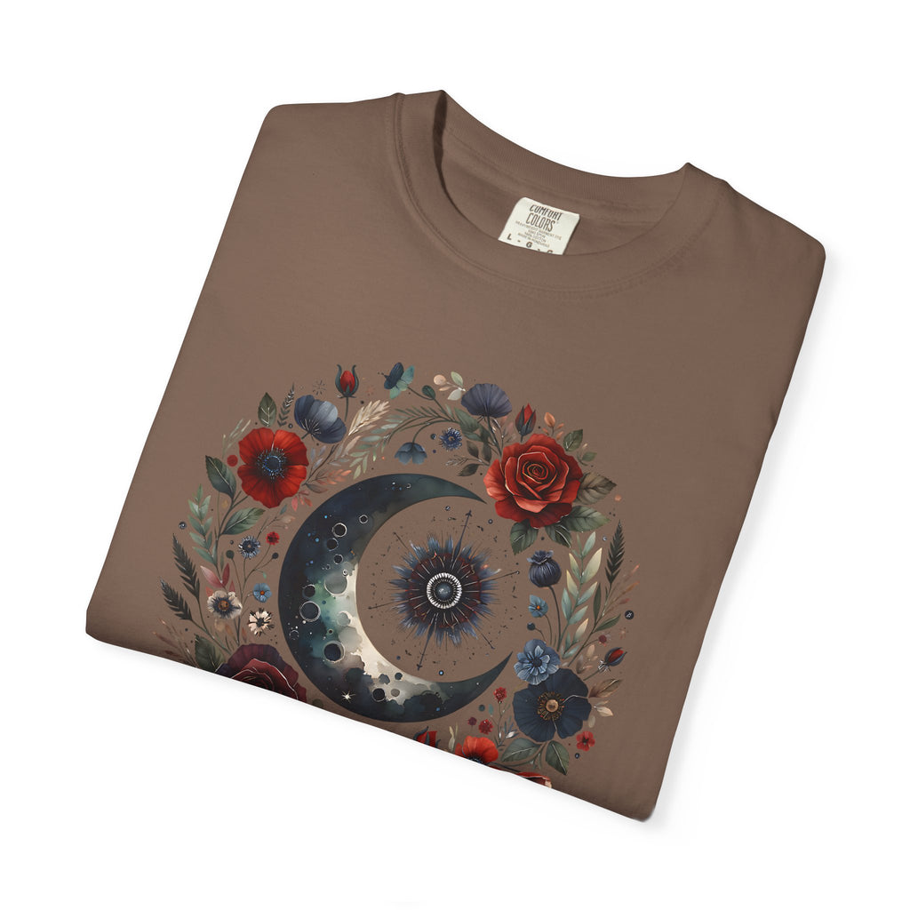 Mystical Moon T-Shirt — “Stay Mystical” Floral Crescent Tee - Dark Aesthetic T-Shirt - Midnight Eye, LLC