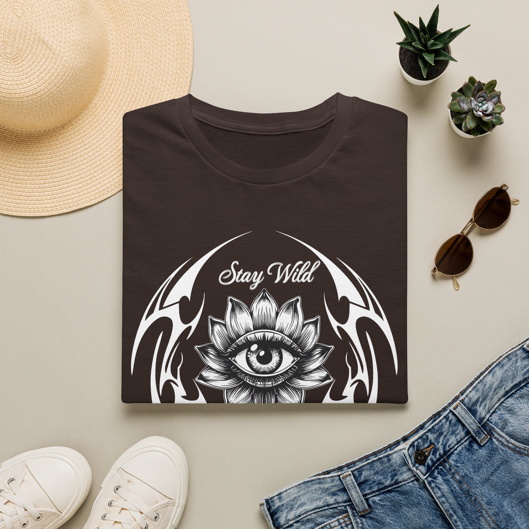 Stay Wild Midnight Moon T-Shirt — Mystical Lotus Eye Graphic Tee - Goth Tee- Dark Aesthetic T-Shirt