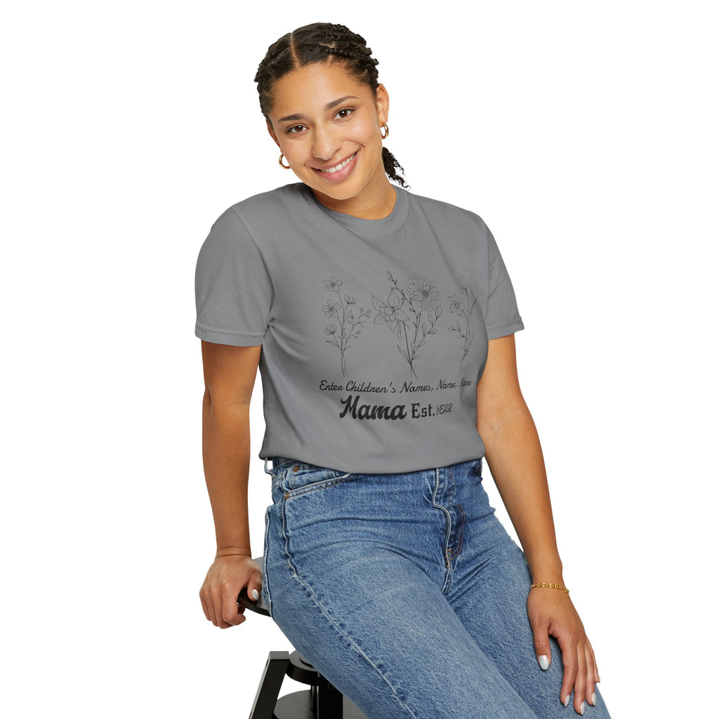 Mama Est. Personalized Floral T-Shirt — Child Name & Birth Year Tee - Midnight Eye, LLC